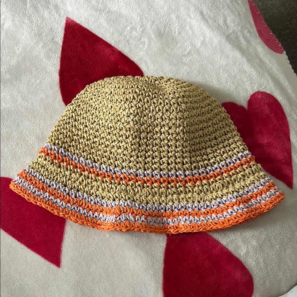 Crochet Bucket Hat with Orange Stripes